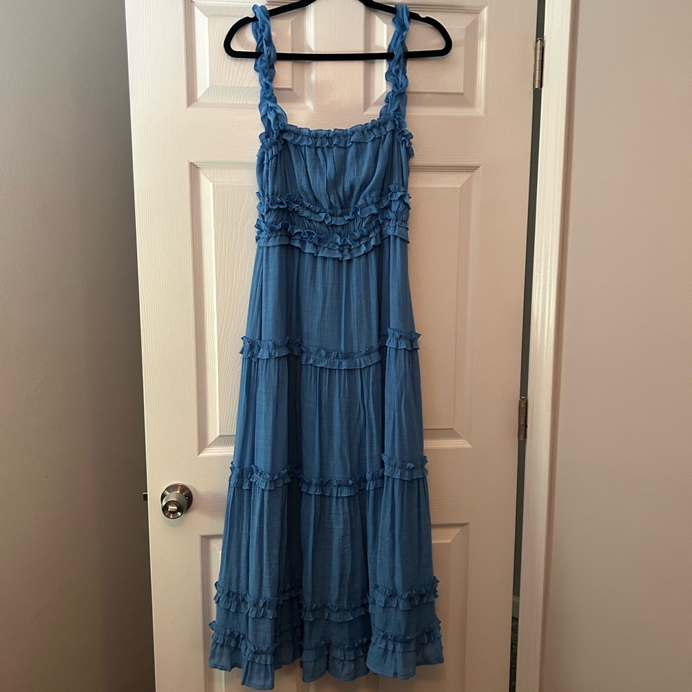 NEVER WORN &Merci brand Blue, Ruffled Maxi Dress. Women’s size Medium.